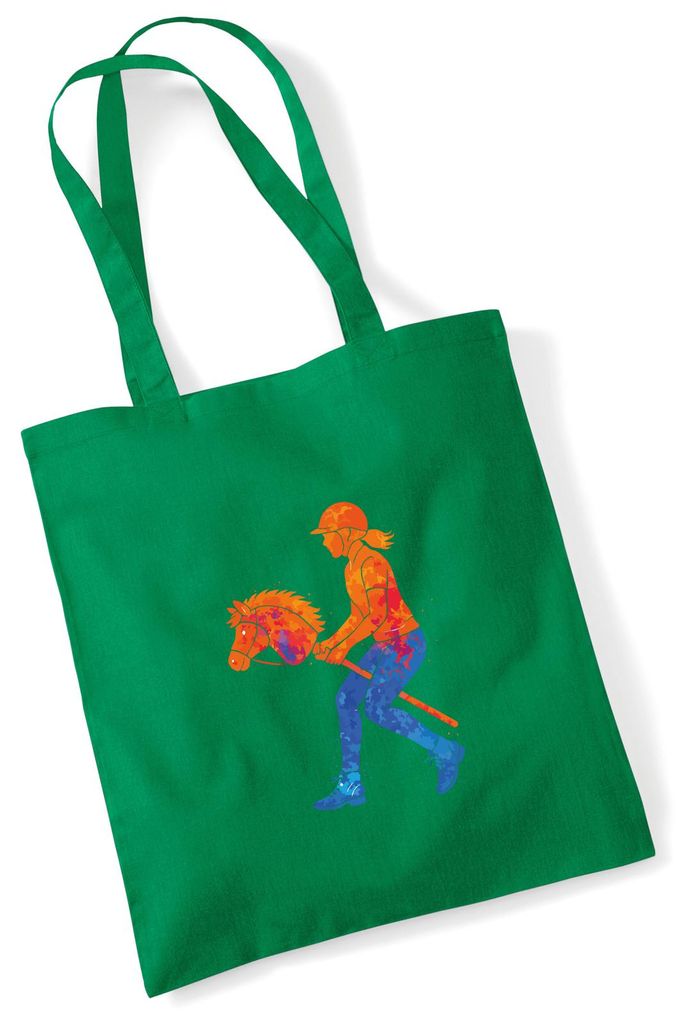 Huuraa Jutebeutel Hobby Horsing bunte Silhouette 10 Liter Kelly Green Baumwolle Tasche Geschenkidee