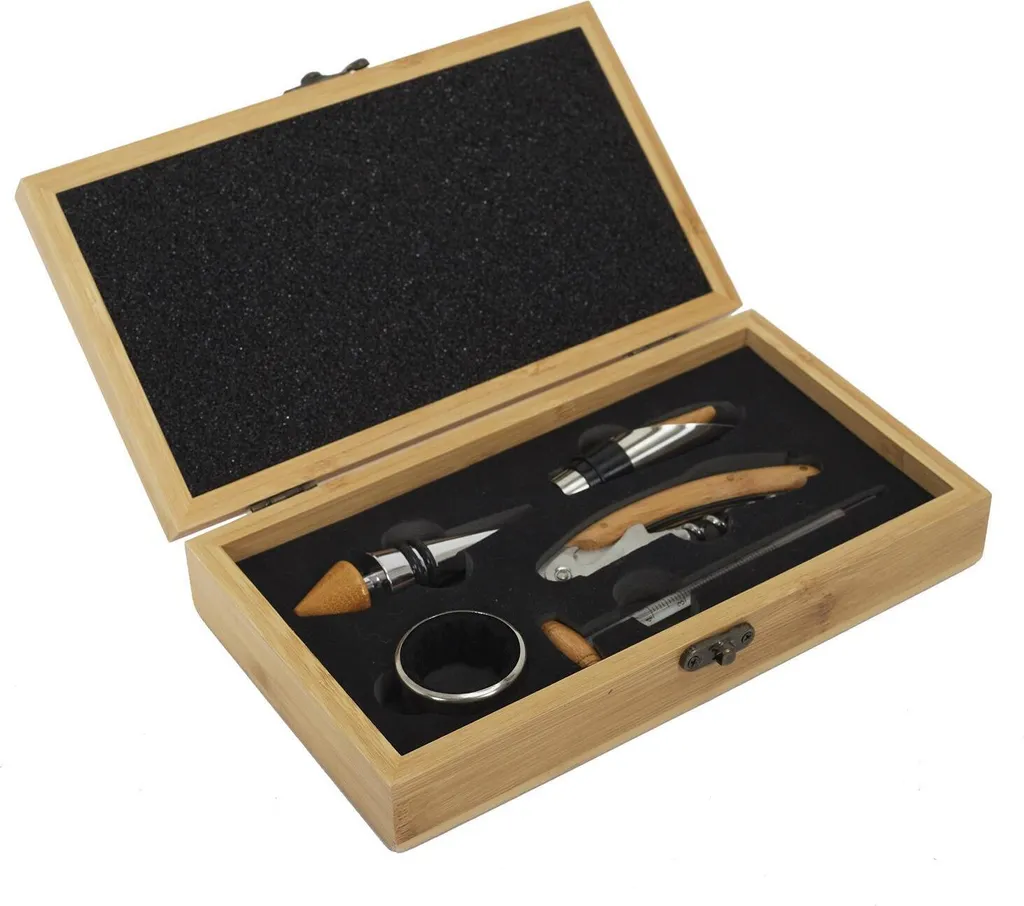 Cassetta Vino Legno con Set 5 Accessori: Regalo Sommelier Elegante