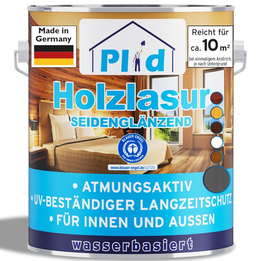 Plid Holzlasur Innen & Aussen Grau 0,75L - Holzschutzlasur Außen mit UV beständigem Langzeitschutz - Grundierung Holz Außen - Holzschutzgel