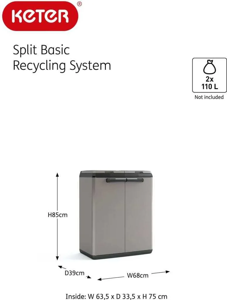 Armoire de recyclage compacte 85 cm Keter Split Basic en Plastique Robuste - 10