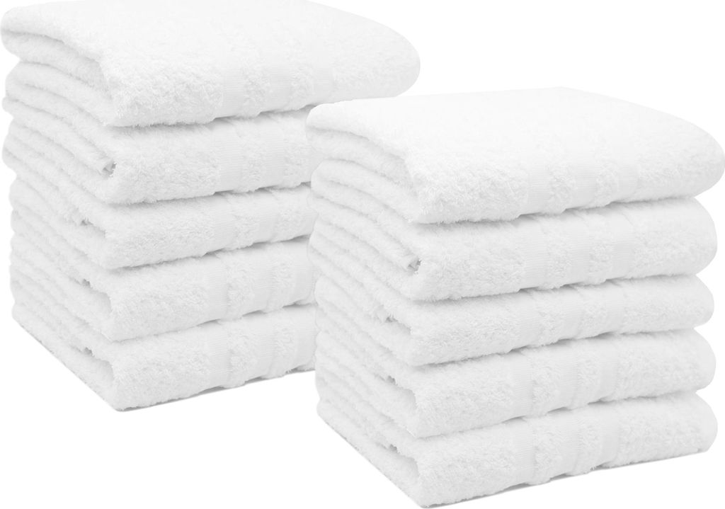 10er Set Handtuch aus 100% Baumwolle, 50x100 cm, weiß, mit 3 Bordürenstreifen