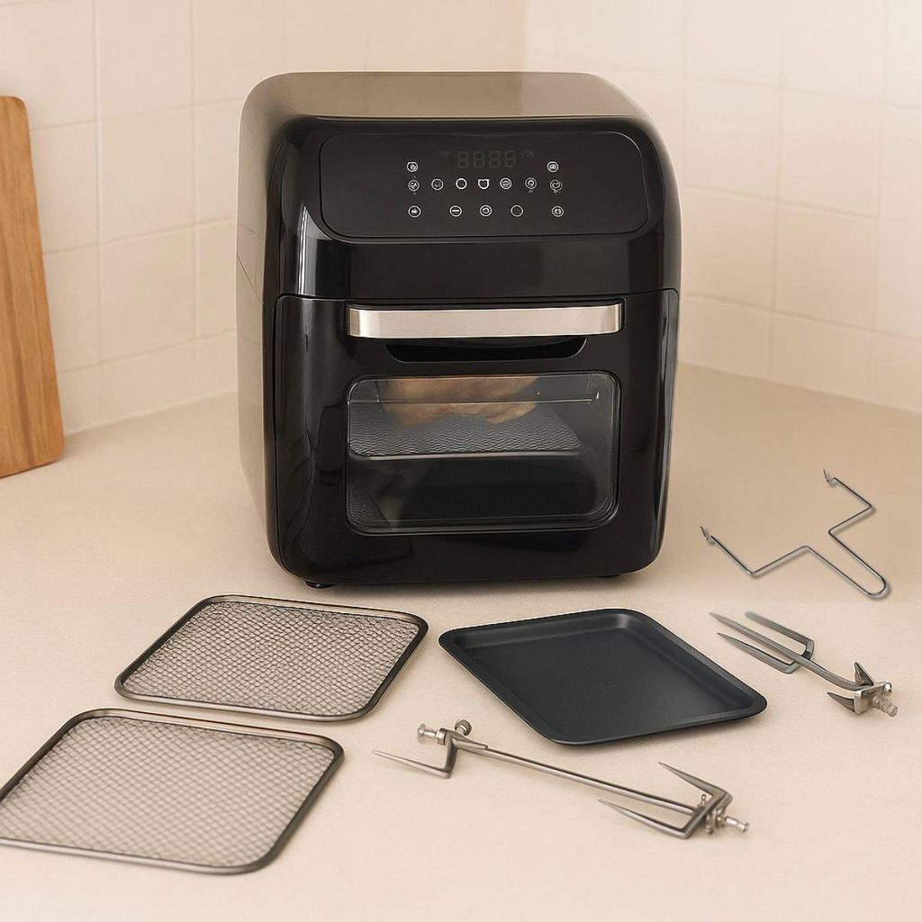 alpina Airfryer Backofen XXXL - Heißluftfritteuse 12L - Air Fryer ab 8 Personen - Heißluftofen mit Digitalanzeige - inkl. Zubehör - Drehspieß u...