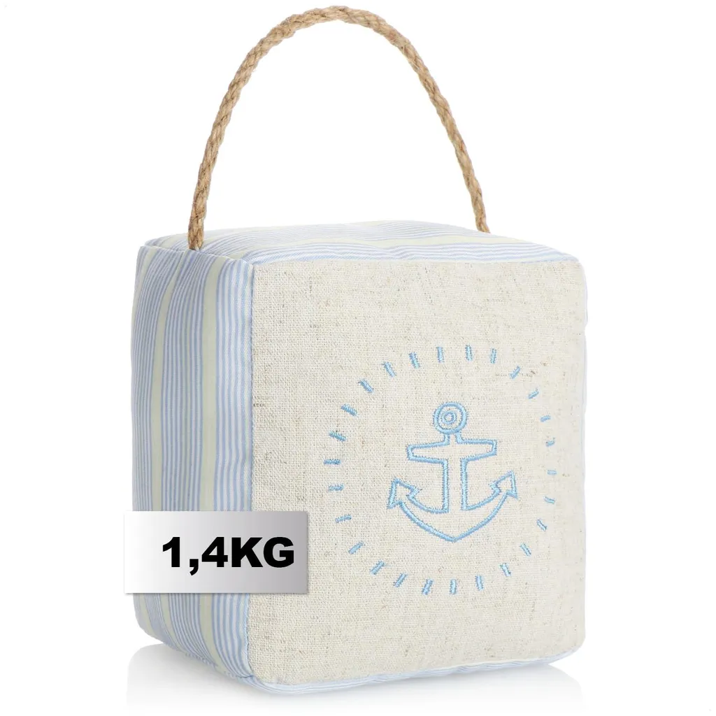 Butée de porte avec poignée 1,4 kg en tissu beige et bleu clair carré