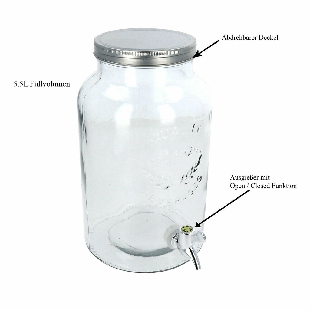 Getränkespender Dispenser Limonaden Behälter Glas Saftspender 3,5Liter Zapfhahn