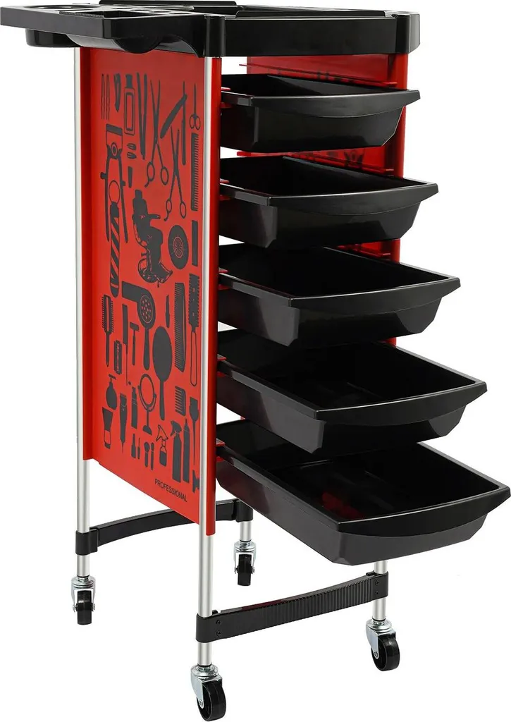 Trolley de coiffure professionnel avec 5 tiroirs et tablette latérale