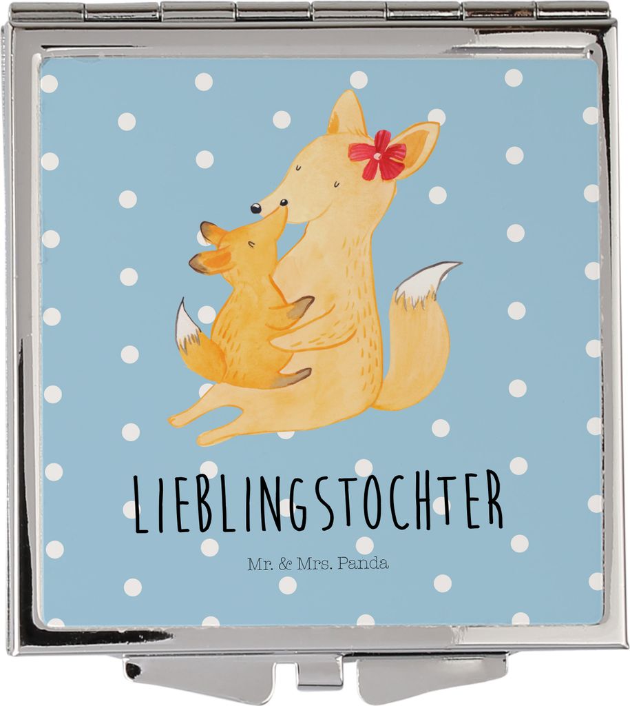 Mr. & Mrs. Panda Klappbarer Spiegel Fuchs Mama - Blau Pastell - Geschenk, Mami, Mutter, Muttertag, Schminkspiegel, Schoß, Kleiner, Taschenspiegel,...