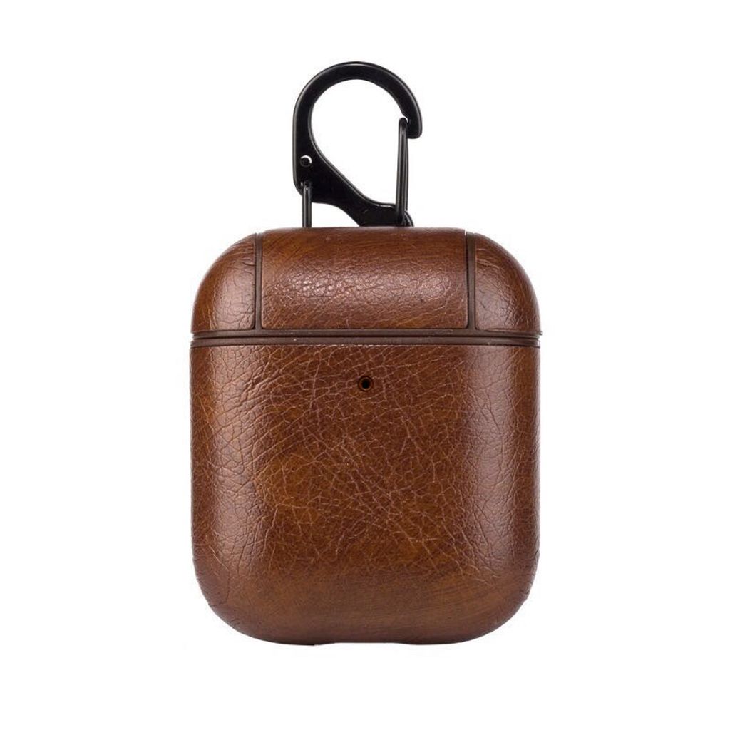 Kompatibel mit AirPods Cover Kopfhörerhülle aus Leder Zubehör mit Karabiner Kompatibel mit AirPods 2 und 1 Dunkelbraun