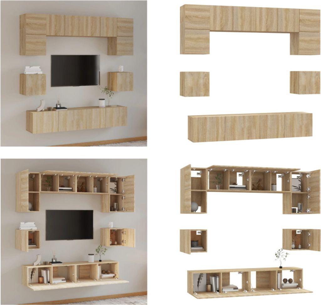vidaXL 8 tlg. TV Schrank Set Sonoma Eiche Holzwerkstoff - Produktbild 