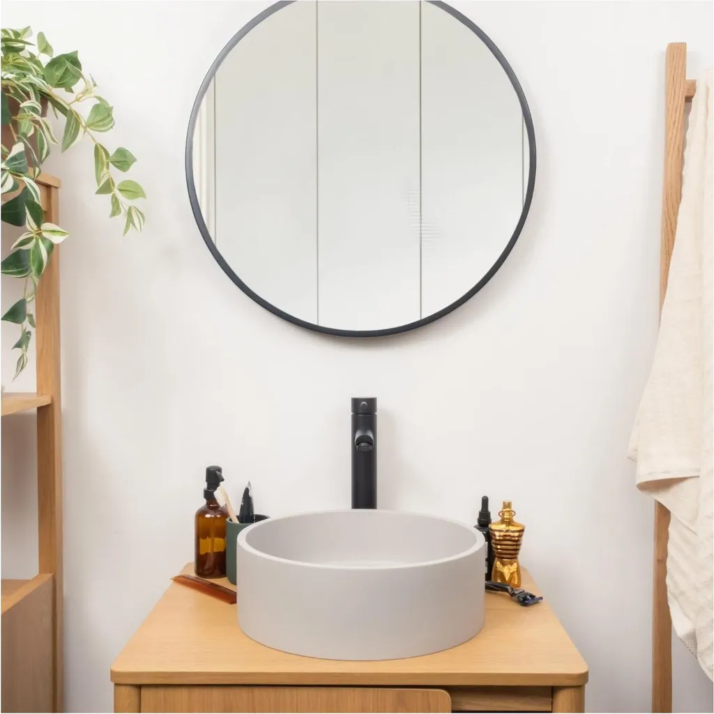 Lavabo da appoggio rotondo in cemento grigio ALAN da 36 cm - 4