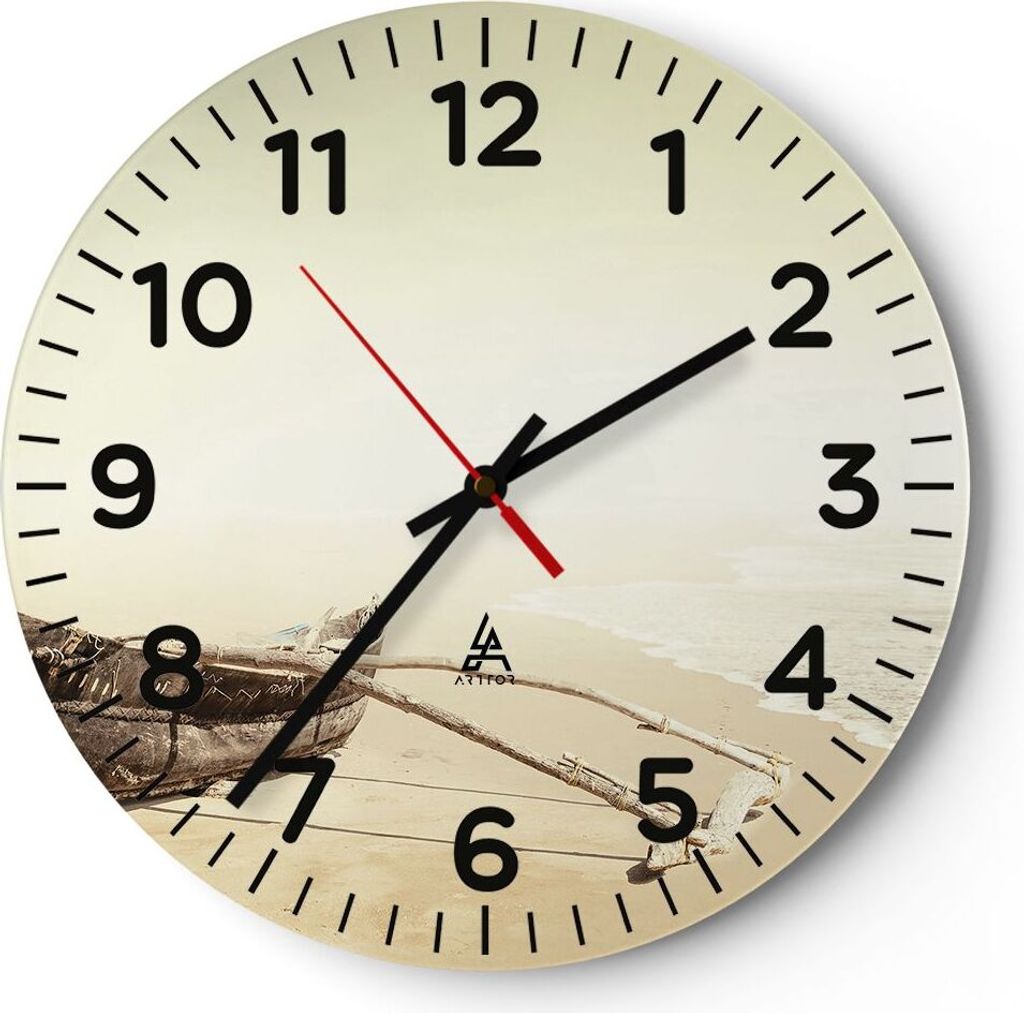 Wanduhr - Rund - Glasuhr - Łódź Wrack Meer - 40x40cm - Schleichendes Uhrwerk - Lautlos - zum Aufhängen bereit - Dekoration Modern - Wanddekorat...