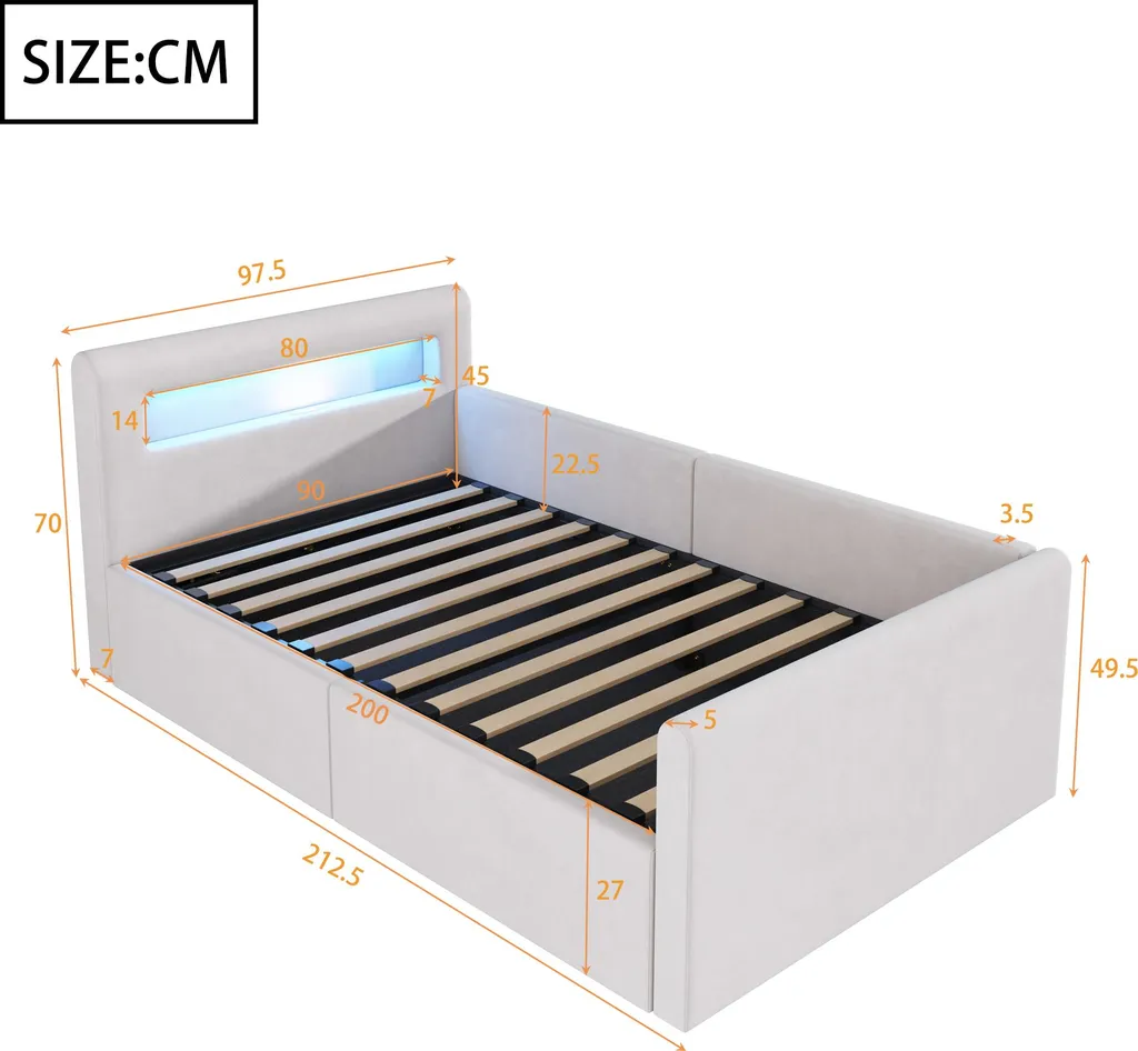 Canapé-lit avec dossier interchangeable et rangement hydraulique 90x200