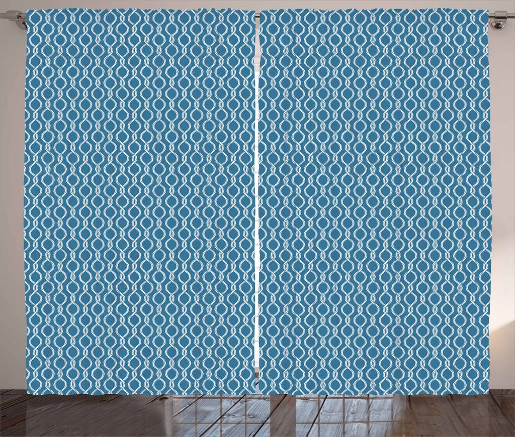 ABAKUHAUS Nautisch Rustikaler Vorhang, Seemann-Knoten-Muster, Wohnzimmer Universalband Gardinen mit Schlaufen und Haken, 280 x 225 cm, Weiß und Blau