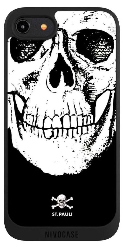 NIVOCASE Handyhülle für Apple iPhone 7 Hülle NIVOpure Case Schwarz FC St. Pauli Offizielles Lizenzprodukt Totenkopf