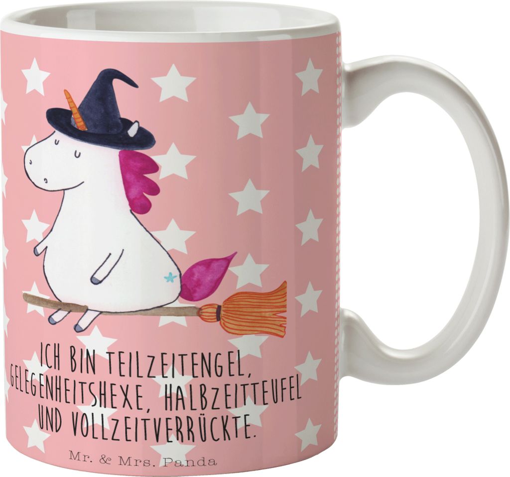 Mr. & Mrs. Panda Kaffeebecher Einhorn Hexe - Rot Pastell - Geschenk, Pott, Kaffeetasse, Tasse, Becher, Frau, Engel, haferl, Einhörner, Unicorn, Te...
