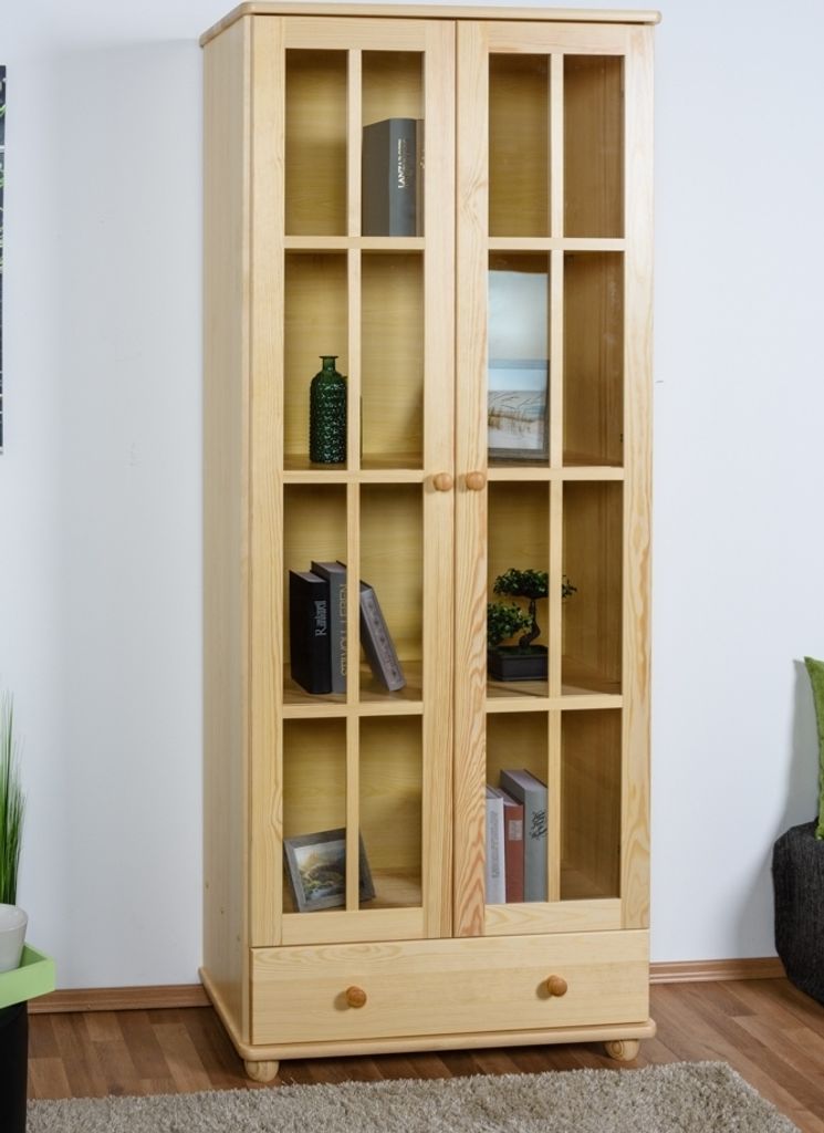 Vitrine Kiefer massiv Vollholz natur Junco 34 - Abmessungen: 195 x 80 x 35 cm (H x B x T)