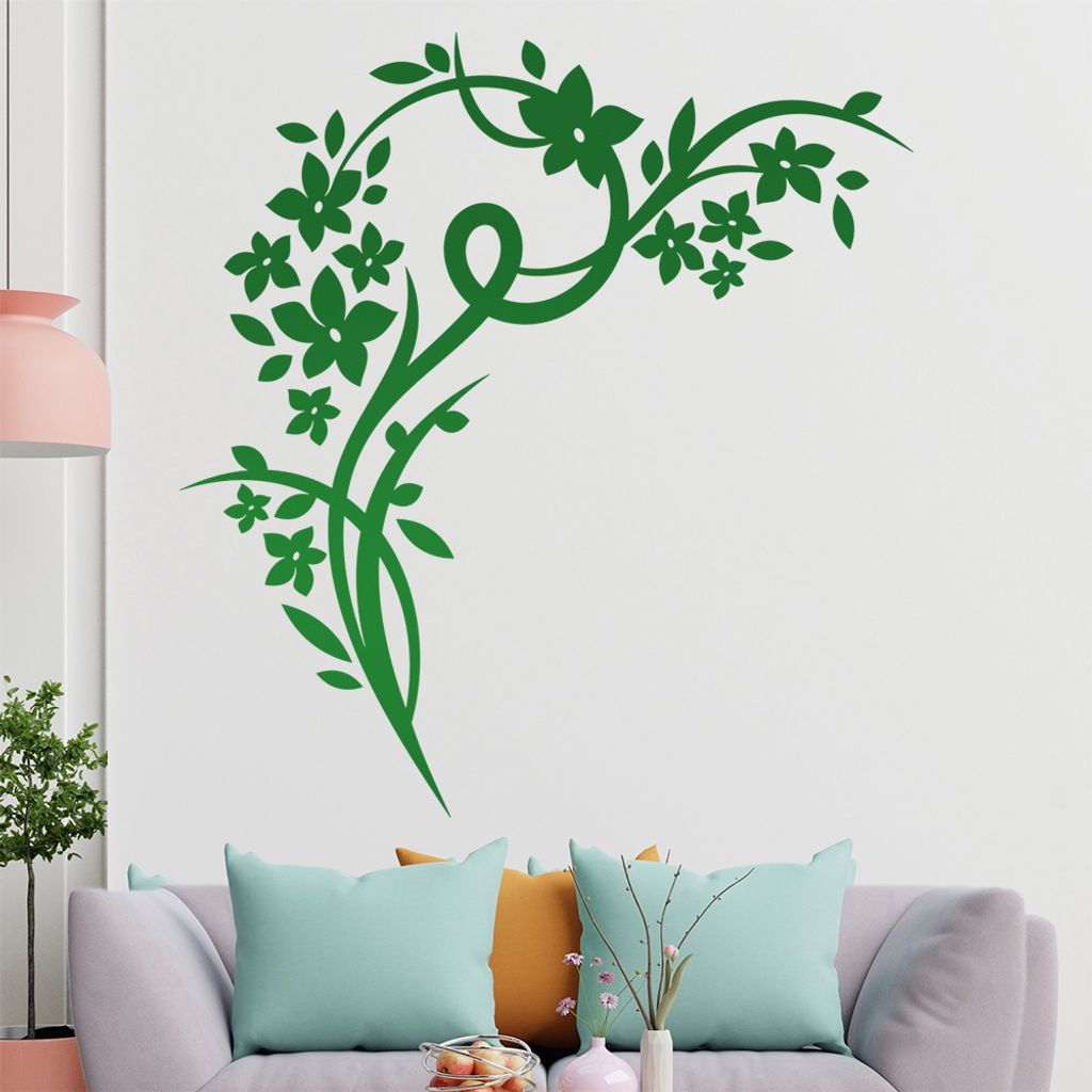 Schöne Blüten Ranke Wandtattoo in 6 Größen - Wandaufkleber Wall Sticker - Dekoration, Küche, Wohnzimmer, Schlafzimmer, Badezimmer
