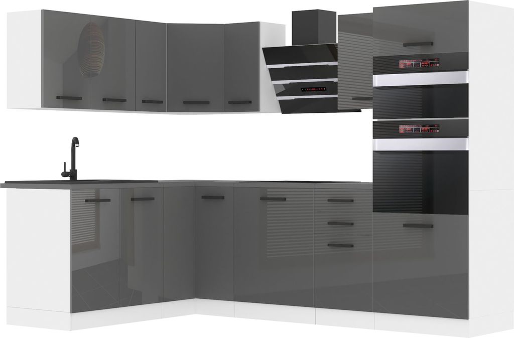 Belini Küchenzeile Küchenblock Küche L-Form MELANIE Küchenmöbel mit Griffe, Einbauküche ohne Elektrogeräten mit Hängeschränke und Untersch...