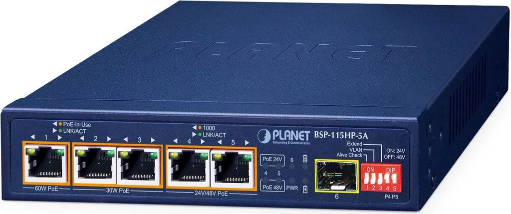 Planet BSP-115HP-5A : Switch PoE Solaire 802.3bt avec Port Fibre SFP
