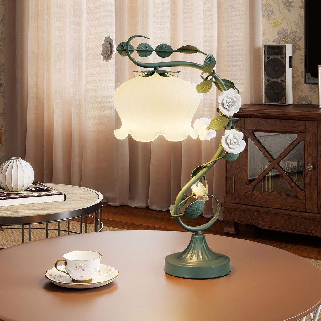COSTWAY Blumen Tischlampe, Nachttischlampe mit Maiglöckchen
