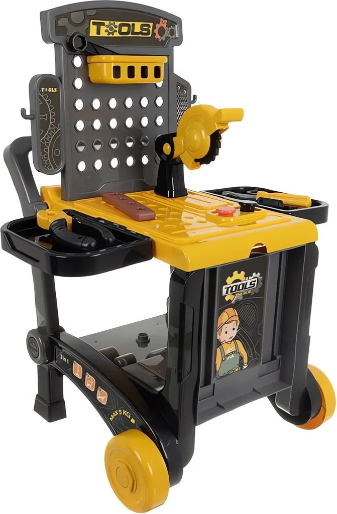 Établi de Bricolage Enfant 3 en 1 ISO 26631 avec 59 Accessoires de Jeu