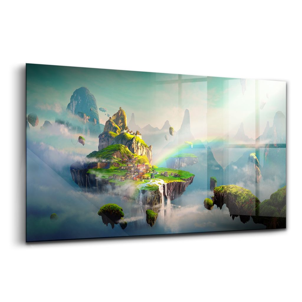 Glasmalerei - dekorative Malerei - moderne Malerei - 100x50 - Fantasiewelt der fliegenden Inseln