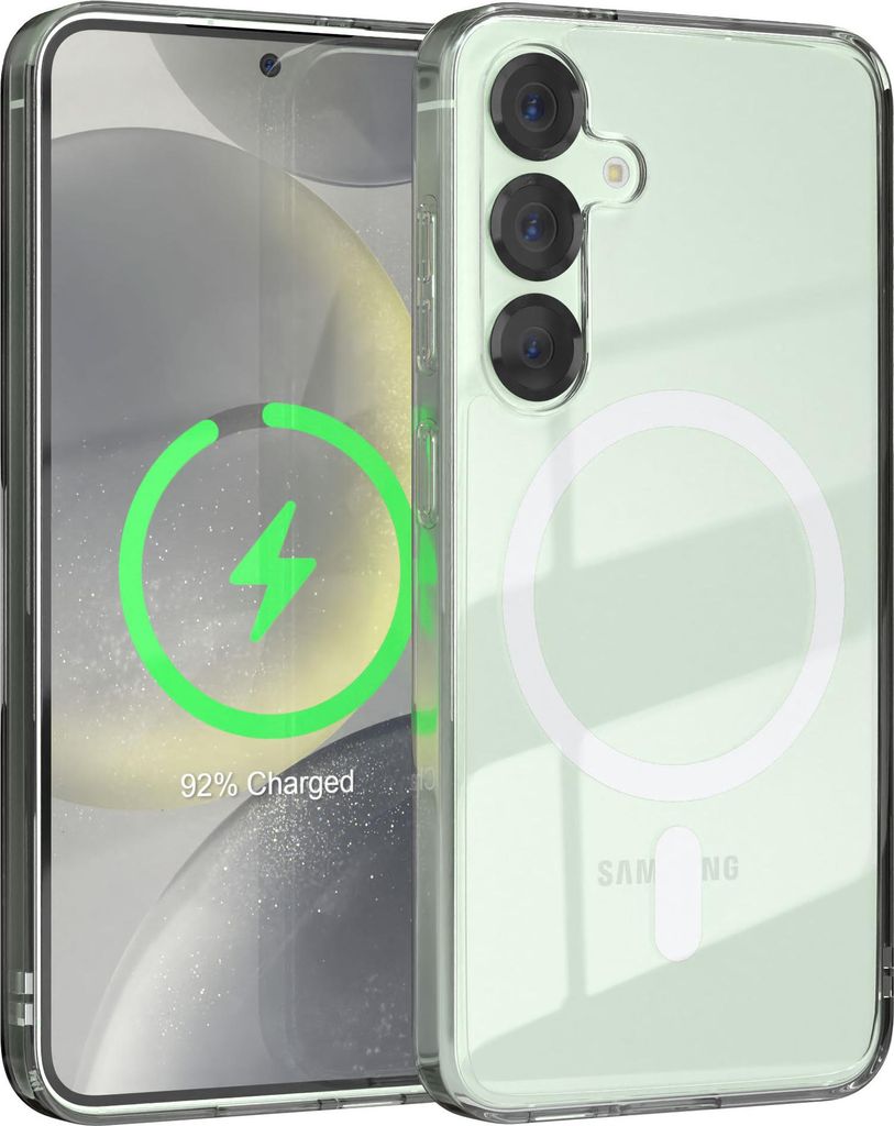 EAZY CASE Clear MagSafe Case für Samsung Galaxy S25, Qi-Charging, Silikon mit Kameraschutz, Bumper Case in