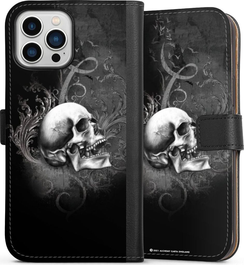 DeinDesign Klapphülle für Apple iPhone 13 Pro Max Handytasche Lederhülle Tasche Gothic Schädel Totenköpfe
