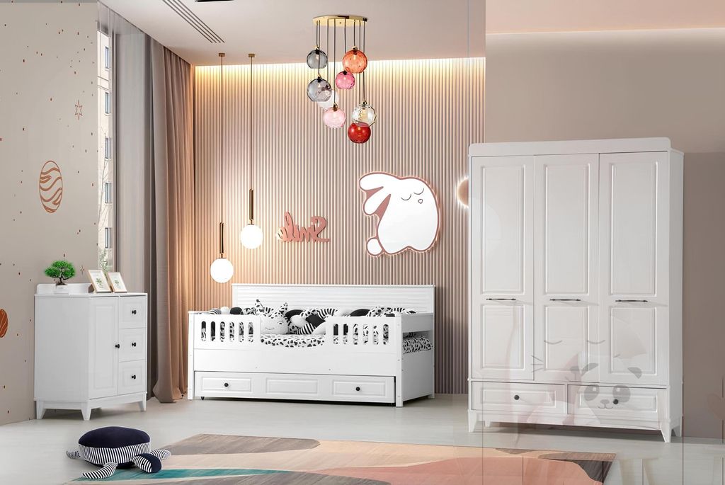 Komplett Jugendzimmer Luxus Kinderzimmer Set 3tlg Weiß Farbe