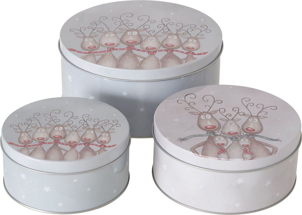 3tlg Set Gebäckdose Magnus rund Ø13,5-20cm aus Metall Plätzchenbox Weihnachtskekse
