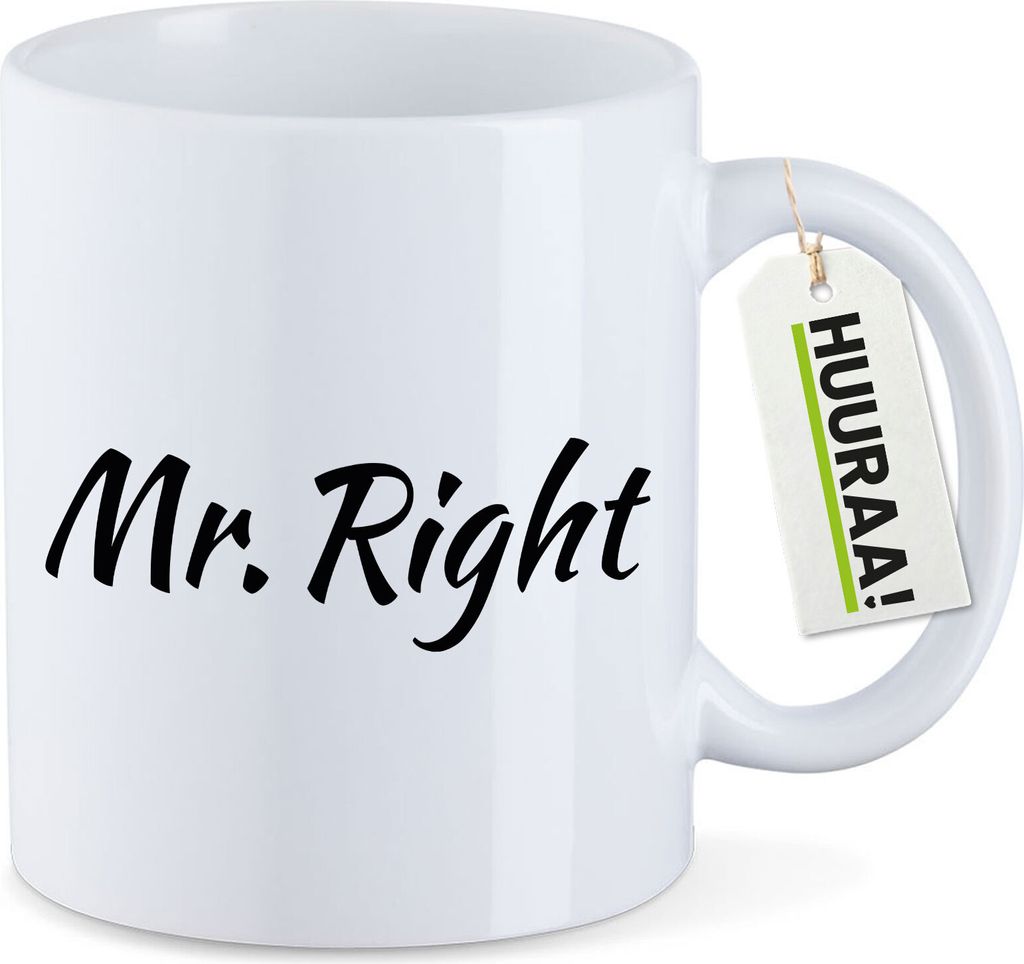 Huuraa Kaffeetasse Mr. Right Schriftzug 330ml Weiß Keramik Kaffeebecher Geschenkidee