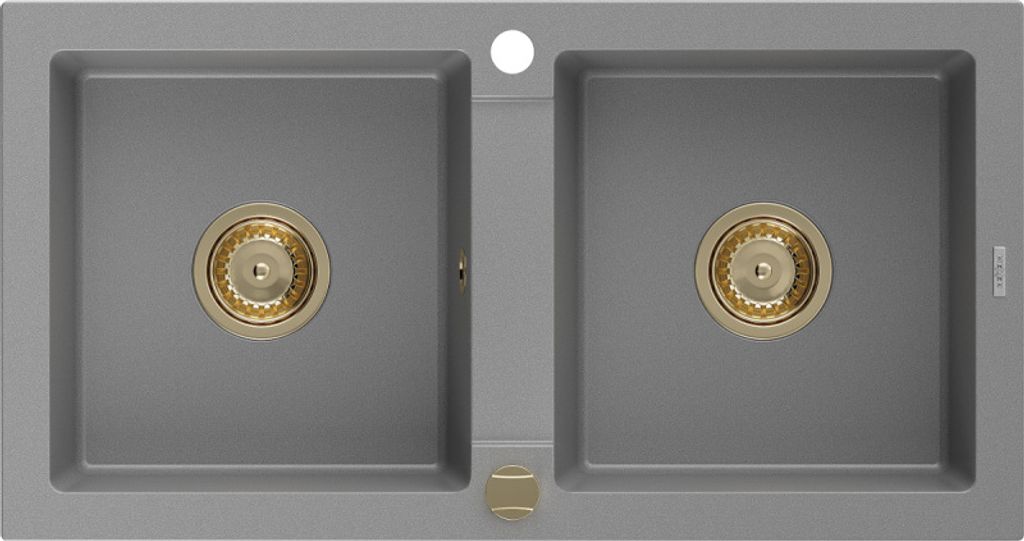 Mexen Mario 2-Becken-Granit-Spülbecken 820 x 436 mm, Grau, Siphon Gold - 6504822000-71-G
