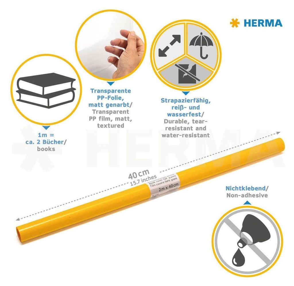 HERMA Buchschutzfolie 400 mm x 2 m aus PP gelb Produktbild 