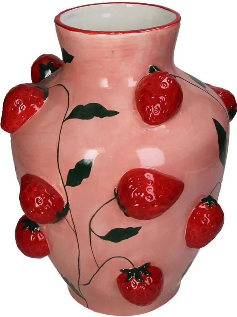 Vase Design en Forme de Fraise Géante - Objet Décoratif Coloré 25cm