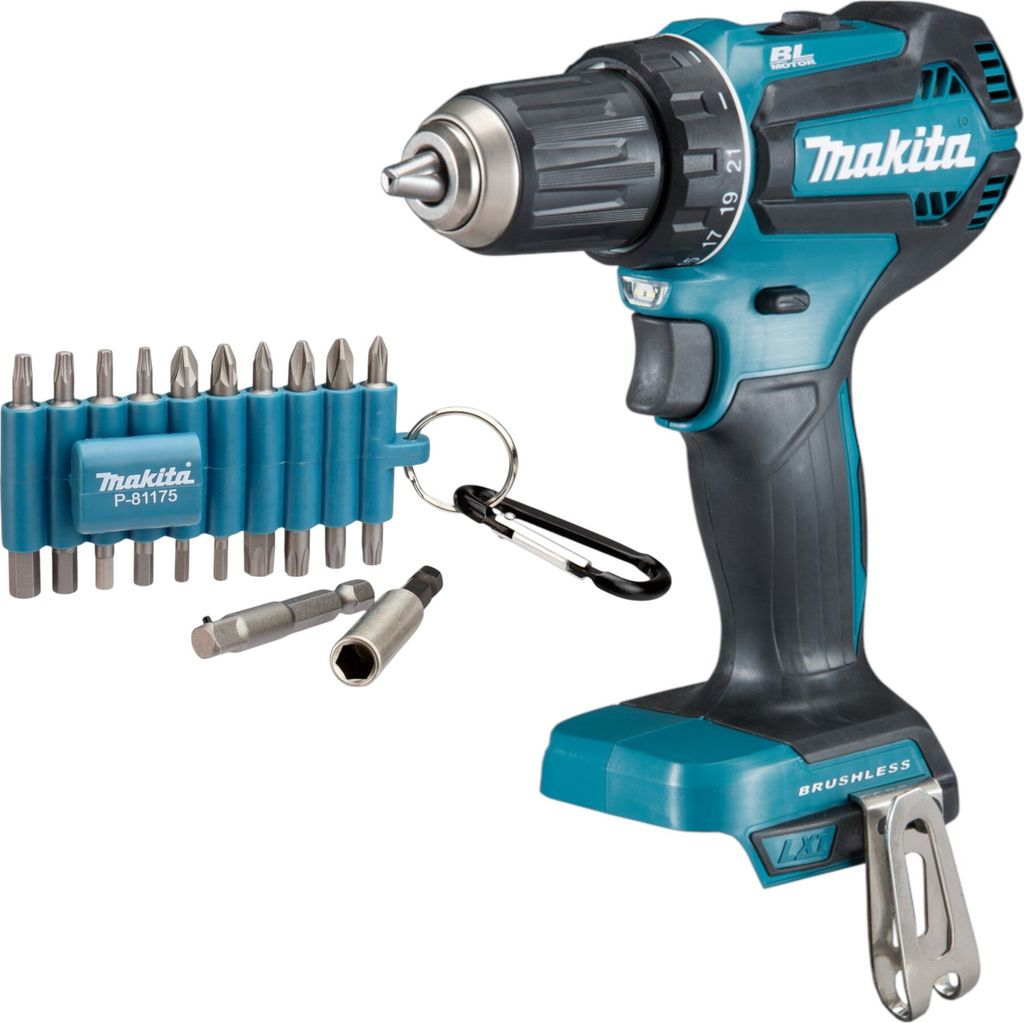 Makita DDF 485 Z Akku Bohrschrauber 18 V 50 Nm Brushless + 22 tlg. Bit Set - ohne Akku, ohne Ladegerät