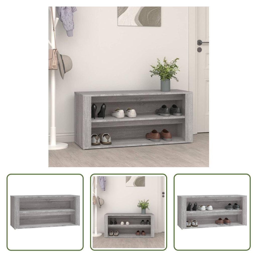 The Living Store Schuhregal Grau Sonoma 100x35x45 cm Holzwerkstoff