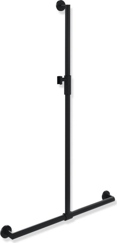 HEWI Duschhandlauf mit verschiebbarer Brausehalterstange, mit magnetischem Brausehalter, in HEWI Farbe CV (Schwarz tiefmatt - Schwarz matt)
