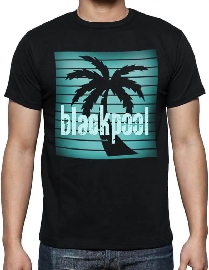 Herren Grafik T-Shirt Palme Strand Urlaub in Blackpool – Palm, Beach, Holidays In Blackpool – Öko-Verantwortlich Vintage Jahrgang Kurzarm Lustige
