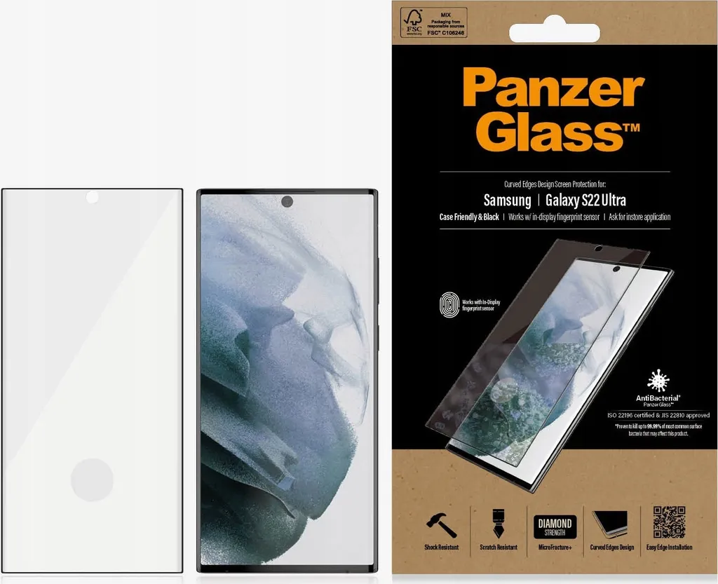 PanzerGlass S22 Ultra: Pellicola Vetro Temperato Antigraffio Nero