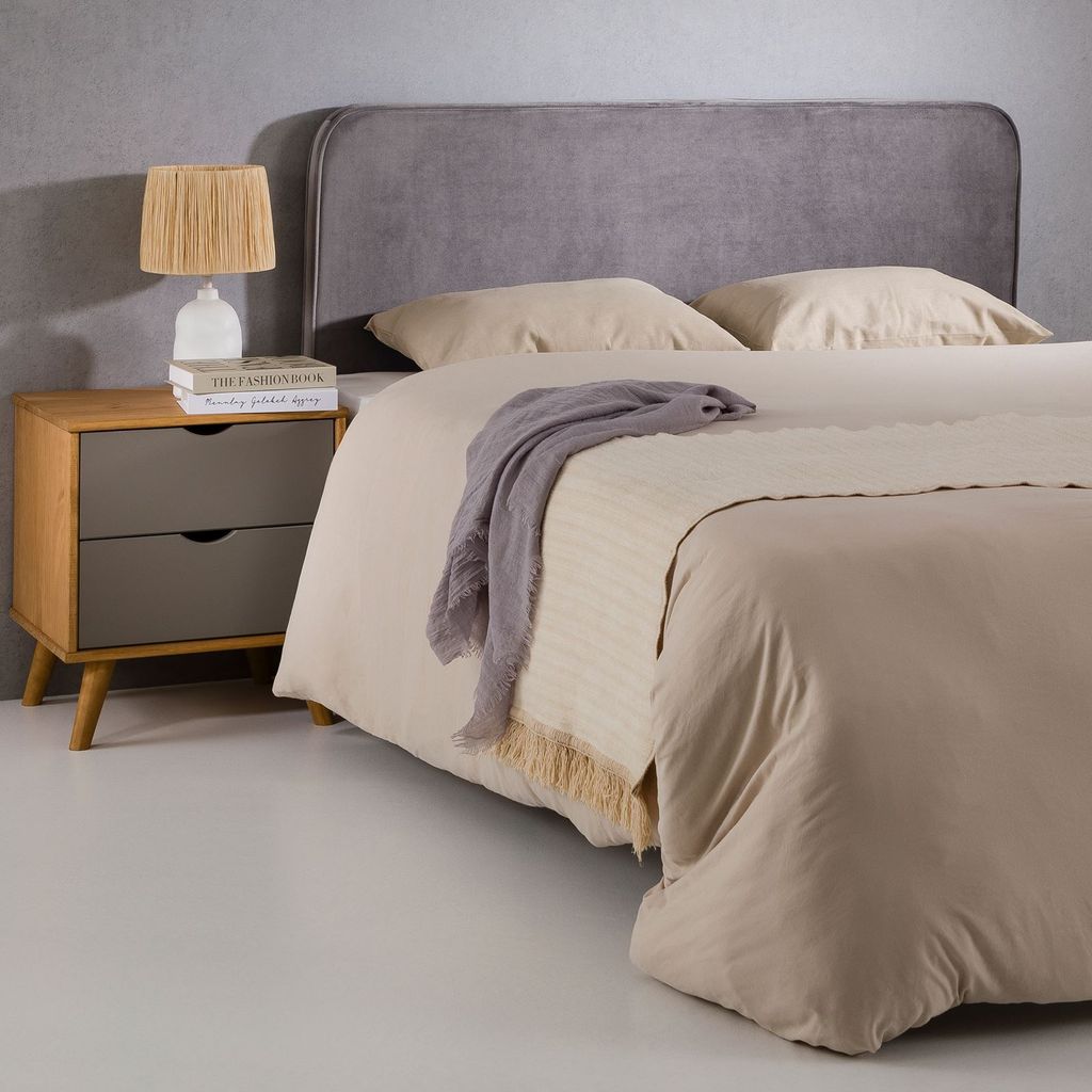 Kopfteil NOVARE mit Wandbefestigung in Grau - Headboard 160 cm, gepolstertes perfekt für Boxspringbetten, weicher Stoffbezug, samt, runde ecken