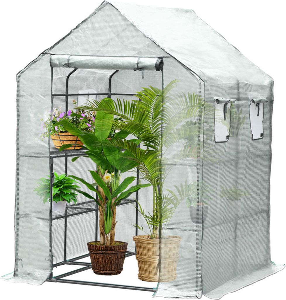 TolleTour Foliengewächshaus Tomatengewächshaus Gewächshaus Treibhaus, Mehrweg,weiß 143x143x195 cm