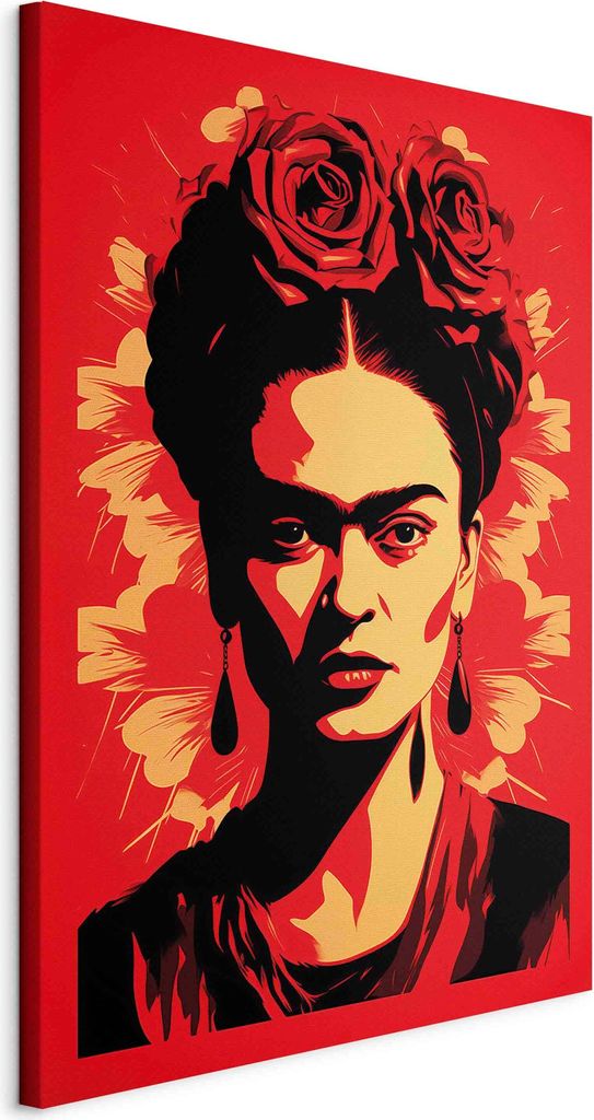 Wandbilder XXL Frida Kahlo 80x120 cm 1 tlg Wand Deko Leinwand Bilder Groß Wohnzimmer Rosen auf dem Kopf Frau Porträt Abstraktion h-H-10047-b-a