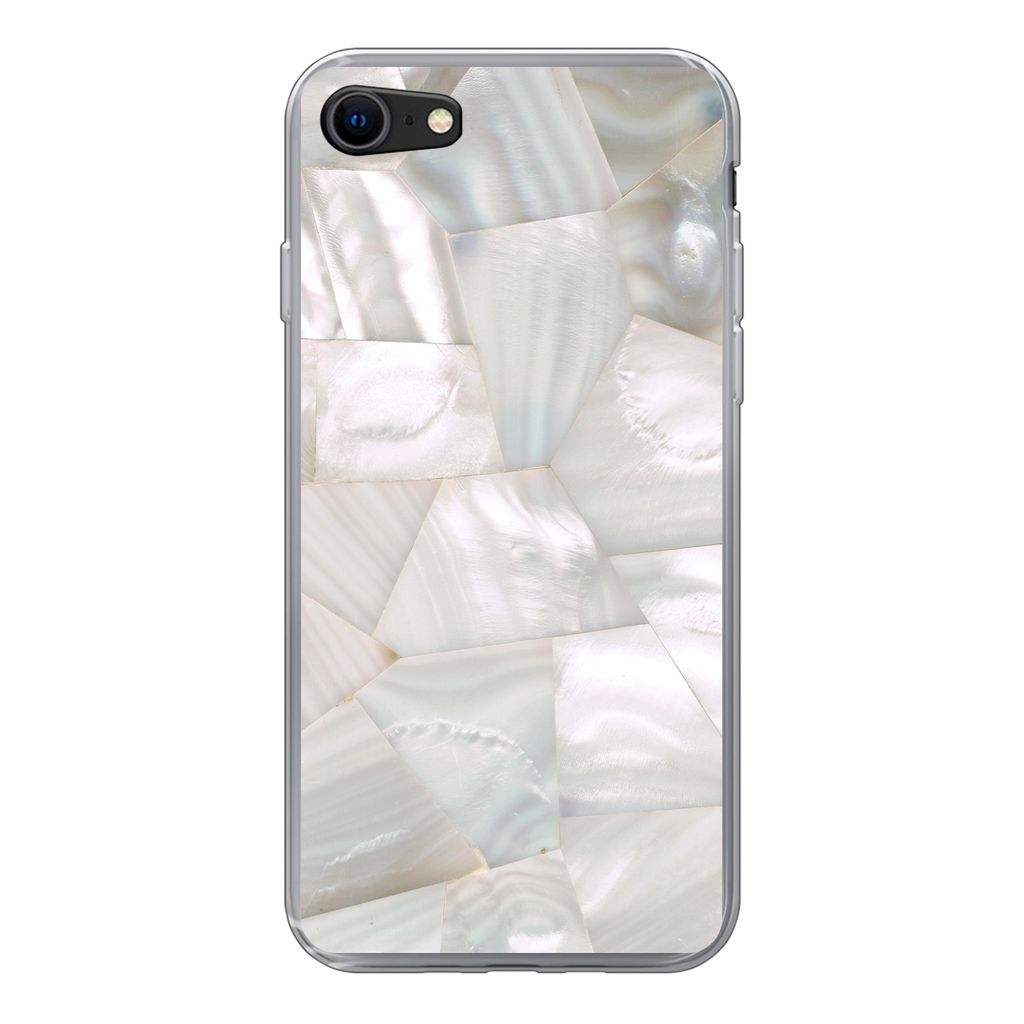 MuchoWow Handyhülle Schutzhülle Hülle für iPhone 7 Naturstein - Perlmutt - Weiß Silikon Softcase Handy Hülle - Kartenhalter