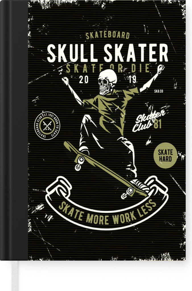MuchoWow Notizbuch Tagebuch Haushaltsbuch Notebook A5 Skelett - Skateboard - Vintage - Zitat - Notizblock - Notizheft - Notebook - Schreibblock -...