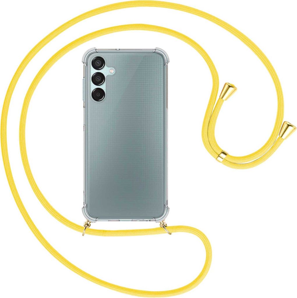 Handykette Backcover-Schutzhülle mit Band (Metall goldfarben) für Samsung Galaxy M15 / F15 5G - gelb