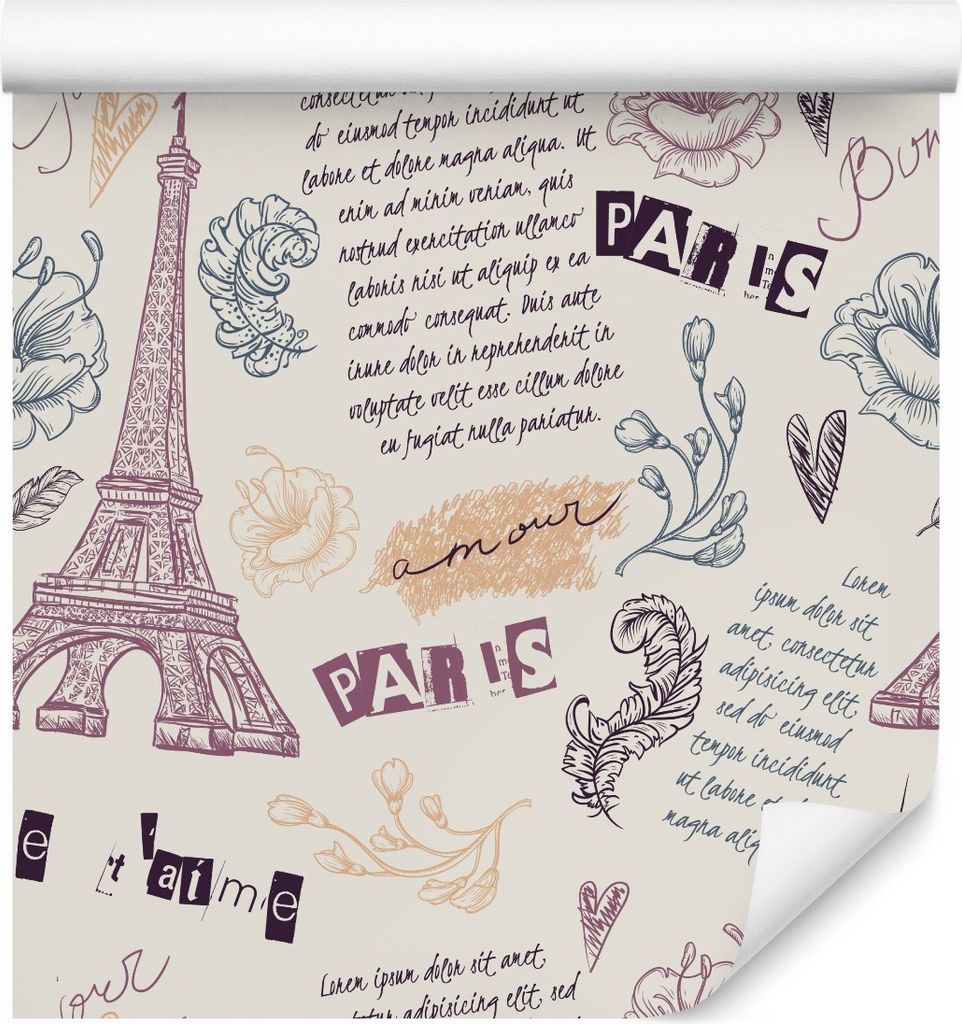 10m VLIES TAPETE Rolle Paris Stadt Eiffelturm Blumen Architektur Gemalt XXL