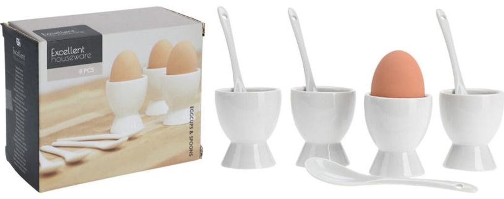 Podšálky na vejce se lžičkami porcelán bílý 4 ks. Obrázek produktu 