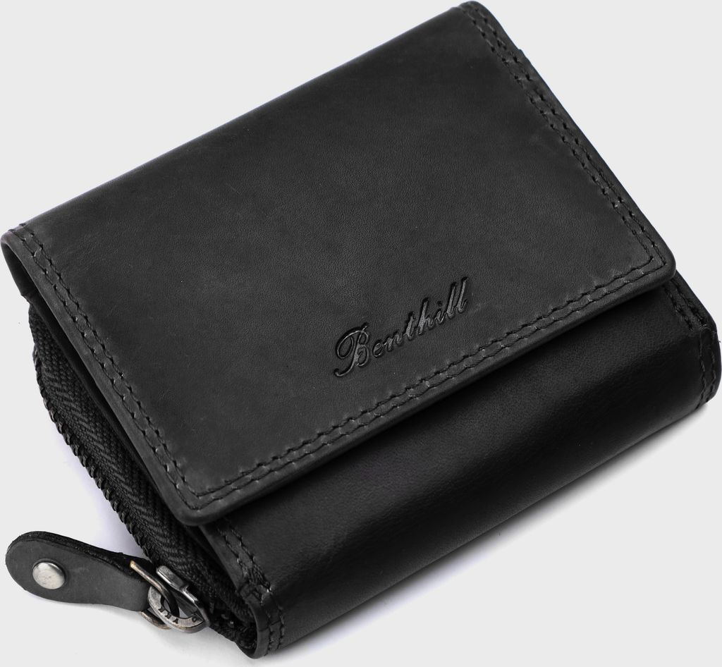 Benthill Kleine Geldbörse Leder RFID | Minibörse mit Münzfach & Scheinfach | Damen & Herren Mini Portemonnaie Echt Leder inkl. Geschenkbox