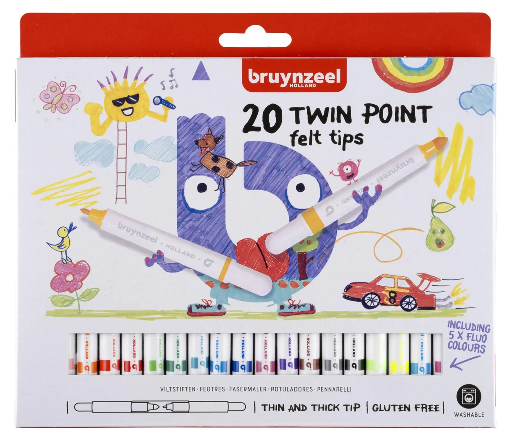 Pochette de 20 Feutres Twin Point Bruynzeel Kids avec Double Pointe