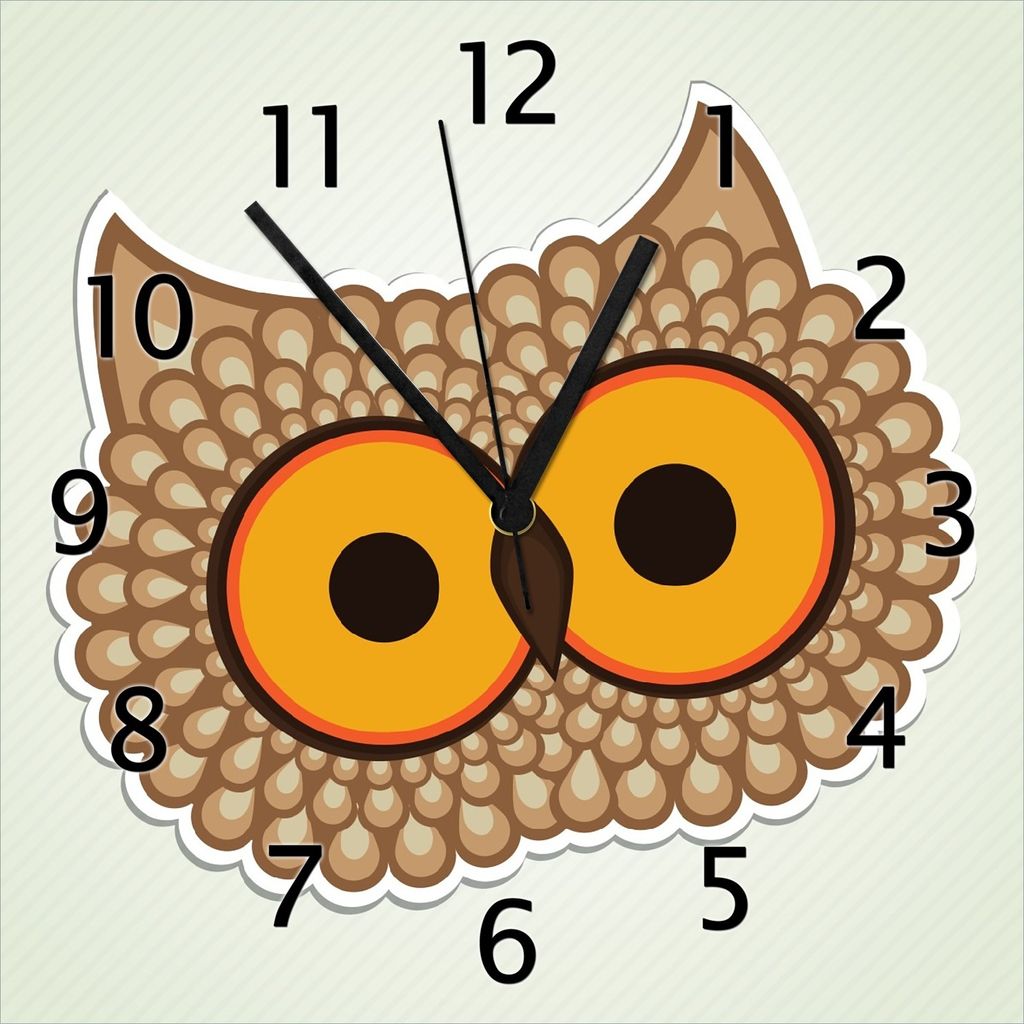 Wallario Design Wanduhr Lustige Comic Eule mit großen Augen aus Echtglas, Größe 30 x 30 cm