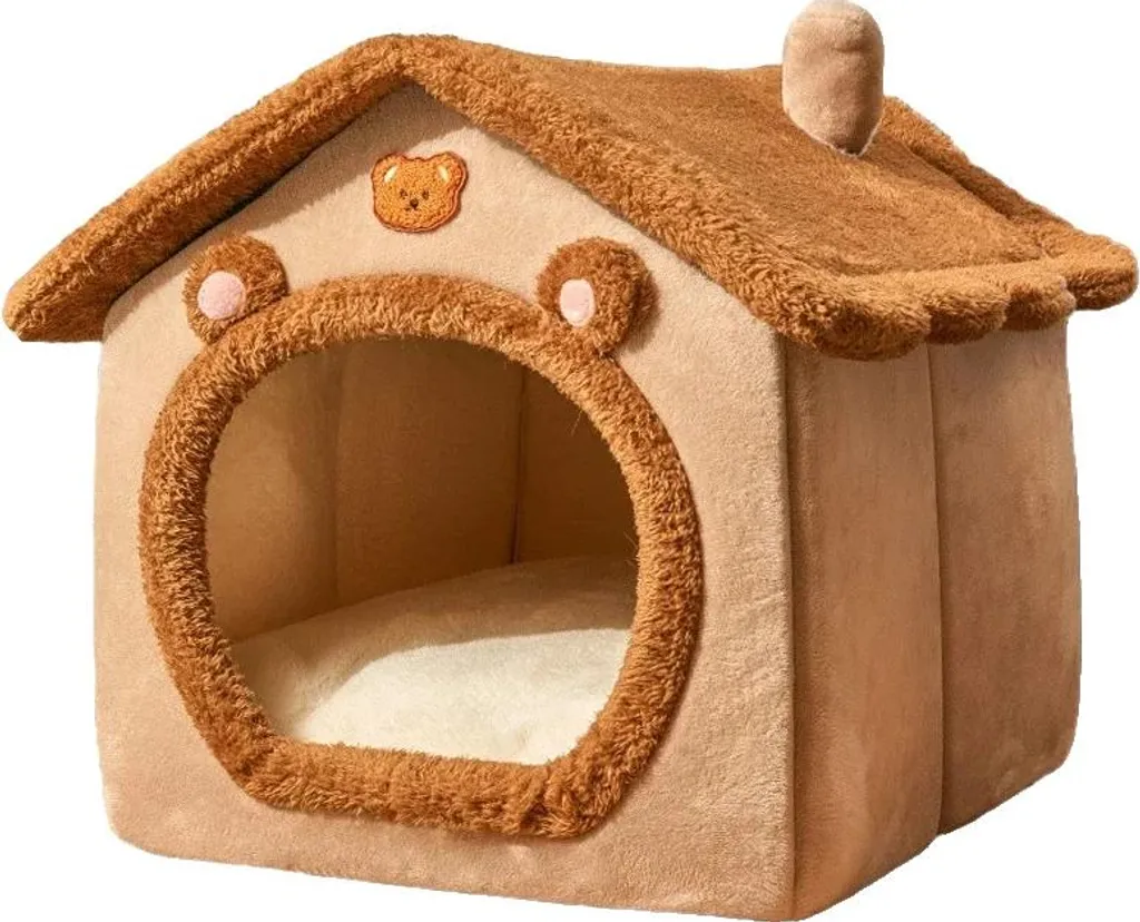 Casetta Pet Indoor Marrone M - Design Salvaspazio con Cuscino Lavabile
